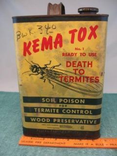Vintage Kema Tox No1 Death To Termites 1 Gallon Tin Can Phelan Faust