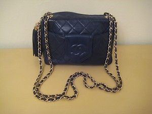 Chanel Vintage Lambskin Navy Quilted Handbag w Tassle