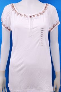 New DKNYC Ladies Short Sleeve Peasant Top in White