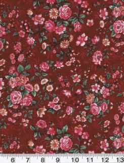  Quilt Fabric Concord Floral Blooming Rose Red Pink Green Cotton