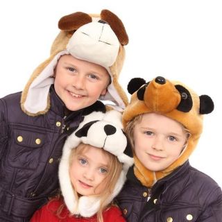 Childs Novelty Fur Animal Face Hat Dog Panda Meercat