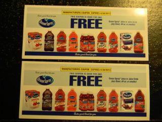   Coupon Lot of 2 Ocean Spray Products Juice Juice Drinks Cans Bottle