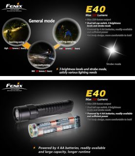NEW Fenix E40 Cree XP E LED 220 Lumens Tactical Flashlight Torch FREE