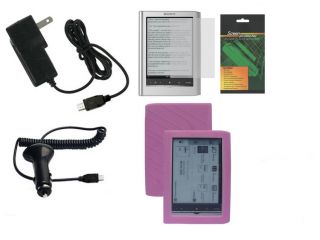 Home Car Charger + Pink Skin Case for Sony eBook Reader Pocket Edition