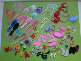 Barbie Vintage Modern Accessory Lot Shoes Hair Brushes Combs Food