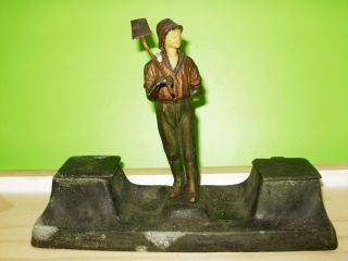 Vintage Cast Iron Double Inkwell Miner or Farmer.