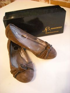 Makowsky Tyson Brown Suede Chain Bow Ballet Flats