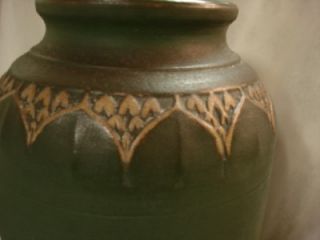 Antique Massive Art Crafts Nouveau Matte Green Pottery Cabinet Vase 18