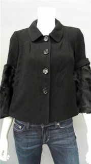 Drew Misses XS Faux Fur Pea Jacket Black Coat Designer Fashion Sale