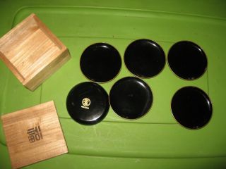 Set of Six Made in Japan Black Coasters in Wooden Box