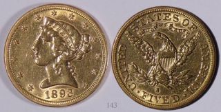  Five Dollar Gold Liberty Head Half Eagle Gold Coin 143