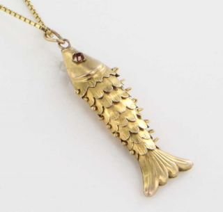  Estate Fish Flexible Gold Drop Pendant Necklace Heirloom Fine Jewelry