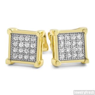 Gold Finish Micro Pave CZ Square Earrings for Men or Women