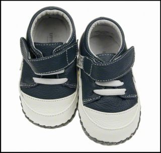 Boys Toddler Leather Soft Sole Baby Shoes Navy White Real Leather
