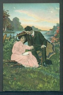Romantic Couple Pretty Lady Gentleman Unused Postcard