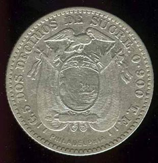 Ecuador Beautiful Scarce 2 Decimos 1895 Silver Coin