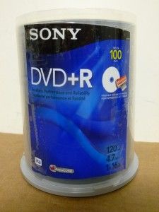 New Sony DVD R 100 Pack Printable 120 Minutes 4 7GB 1 16x Accucore