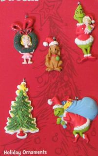 NEW CHRISTMAS HOLIDAY ORNAMENT SET OF 5 DR. SEUSS HOW THE GRINCH STOLE