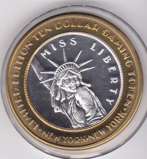 1998 New York New York Miss Liberty .999 Fine Silver Strike $10 Casino