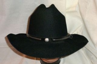 Eddy Bros Black 100 Wool Felt Cowboy Hat with Leather Hat Band Size 7