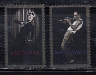 Edith Piaf and Miles Davis, Scott 4692 4693, used and off paper