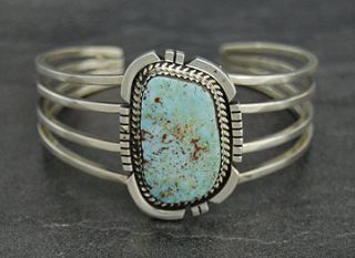  chris tom dry creek turquoise bracelet item br t382 navajo sterling