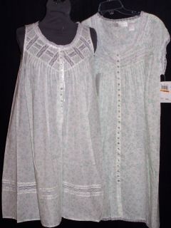 Nwt EILEEN WEST short COTTON Gown~NIGHTGOWN & ROBE SET fab lace SAGE
