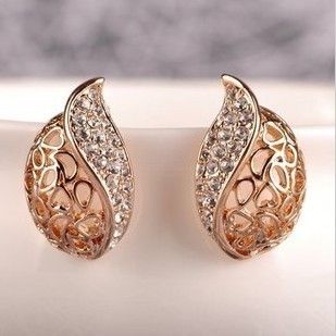   diamond Leaf bud heart earring Ear nail Ear Rings jewelry free ship