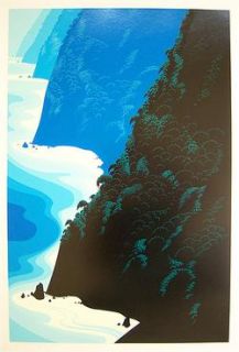 Eyvind Earle Signed 1976 Color Serigraph Blue Big Sur