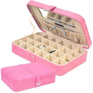 Fabric Jewelry Organizer Box  Earring Ring Case   Pink