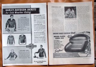 LG026 Set of 3 1953 Harley Davidson Jackets and Accessories Ads