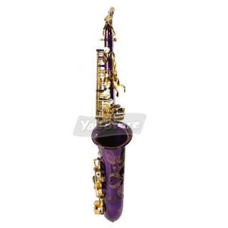 New Alto EB Brass Saxophone Sax Purple Carving with Abalone Shell
