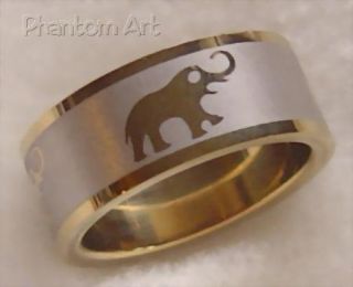Steel Fashion Gold Grey Titanium Elephant Band Wedding Engagement Ring