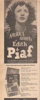 Edith Piaf 1950 Ad America Adopts Edith 4th smash appearance at in New