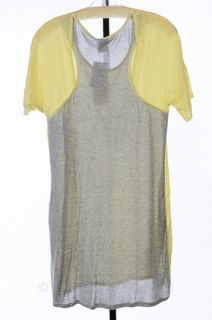 Ella Moss s 4 Yellow Gray Rayon Sheer Scoopneck SS T Shirt Dress $98