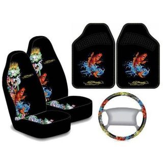 Ed Hardy Koi Fish 5 Piece Floormat, Car Seat Cover, and Steering Wheel