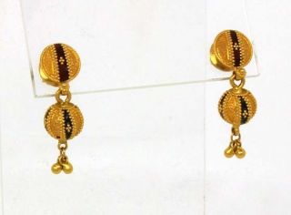 Beautiful 22K Gold Enamel Elegant Dangle Earrings