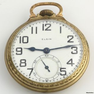1940 Elgin Open Face 14S 7J Pocket Watch Gold Filled Working Vintage