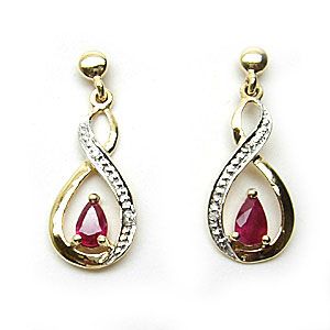 9ct Gold Ruby and Diamond Drop Earrings Matching Necklet Available