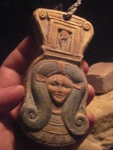 Egyptian Art Hathor Goddess of Love Hanging Amulet Sistrum Form Spiral