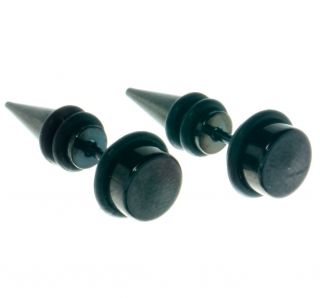 Black Fake Plugs Earrings with Spike Back and Triple Rubber O Rings