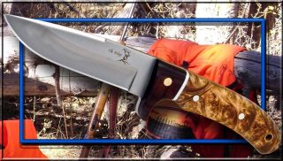 Elk Ridge Knives Burl Wood Handle Hunting Camping Knife Brown Leather