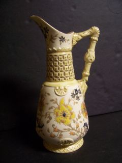 Antique 19th cen Zsolnay Hungarian Reticulated Ewer Hand Painted