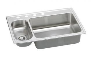 Elkay Top Mount Four Hole Stainless Kitchen Sink Double Bowl 33 x 22