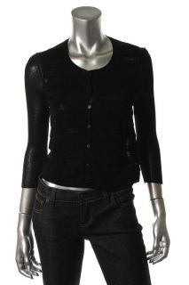 Eileen Fisher New Black Tiered 3 4 Sleeves Crop Cardigan Sweater Top