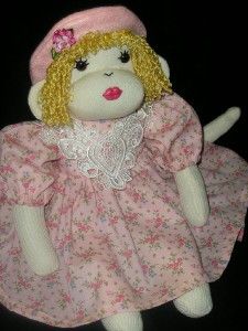 Emily Rose the Elegant Sock Monkey Doll with Baby and Pillow