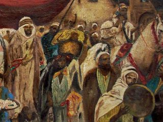 Antique Oil Painting Parade of the Middle East Arab People
