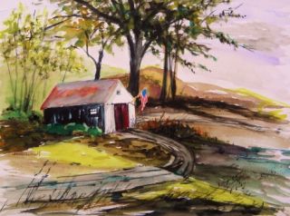  American Barn Landscape WATERCOLOR Painting JMW art John Williams