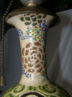 PAIR Chinese Enamel Decorated Lamps w/ Elders