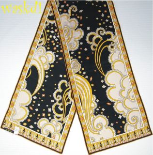 Emilio Pucci Black Gold Hawa 12x60 Long Silk Crepe Scarf New